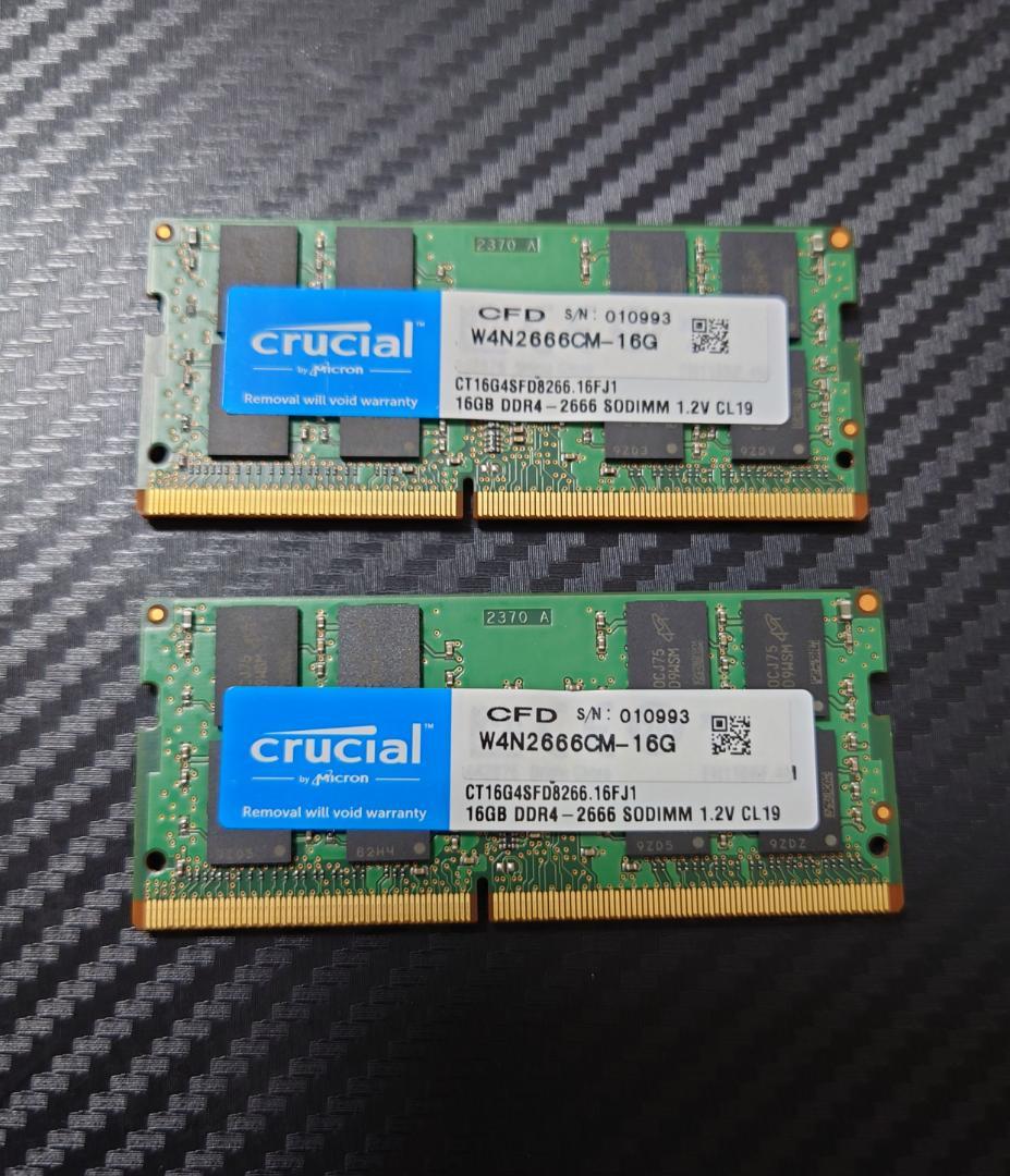 Crucial 32GB DDR4 メモリー 2666MHz 16GB×2枚
