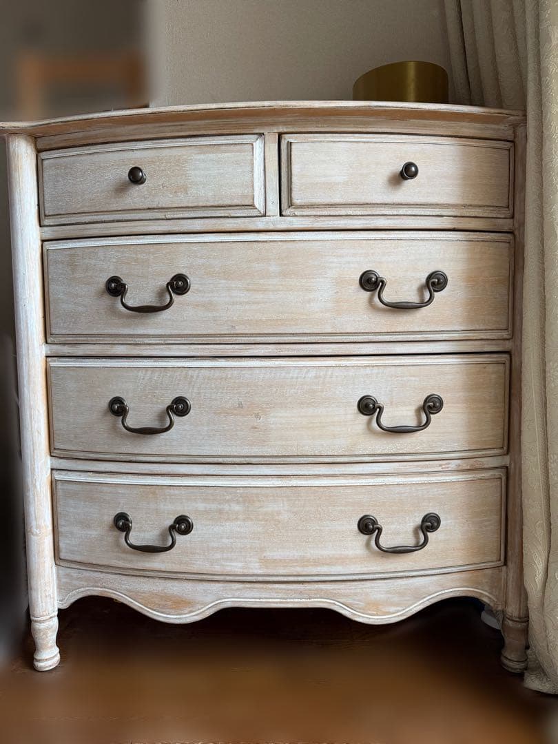 ★セール！！★ヴィンテージ調　ホワイト木製チェスト 4段