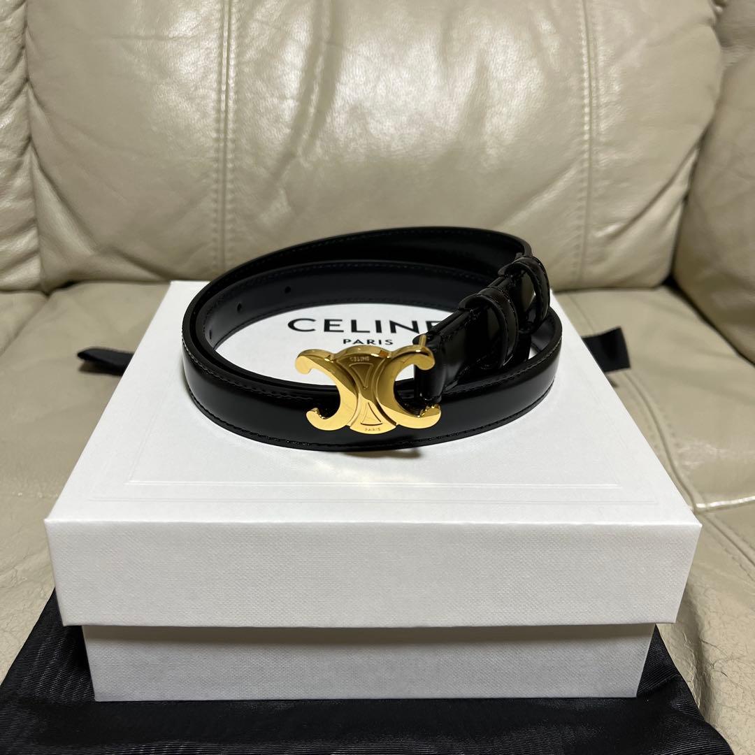 極美品☆CELINE セリーヌ ブラックトリオンフベルト ゴールドバックル