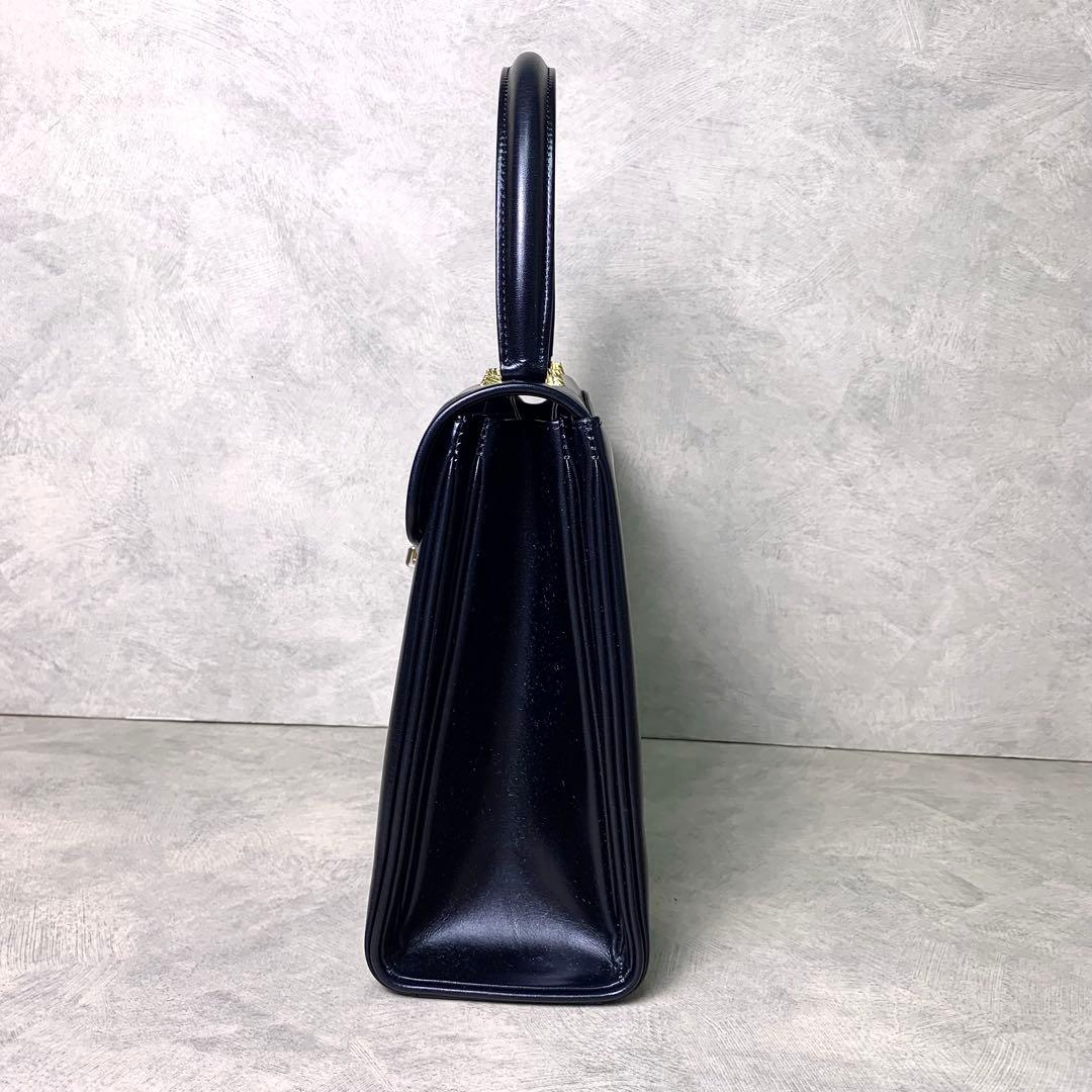 WAKO 銀座和光 カーフレザー ゴールド金具 フォーマル ハンドバッグ 黒