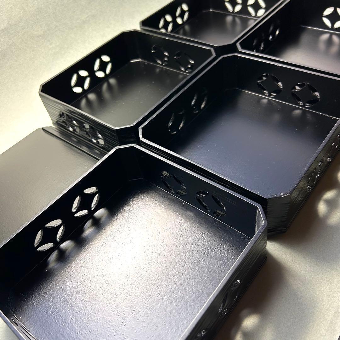 縁高　五段　『一閑塗　七宝四方透かし』　漆器　重箱　菓子器　茶道具　茶道　工芸品