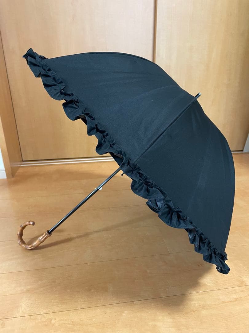 【美品】芦屋ロサブラン　晴雨兼用日傘　ショートサイズ50cm フリル　ブラック
