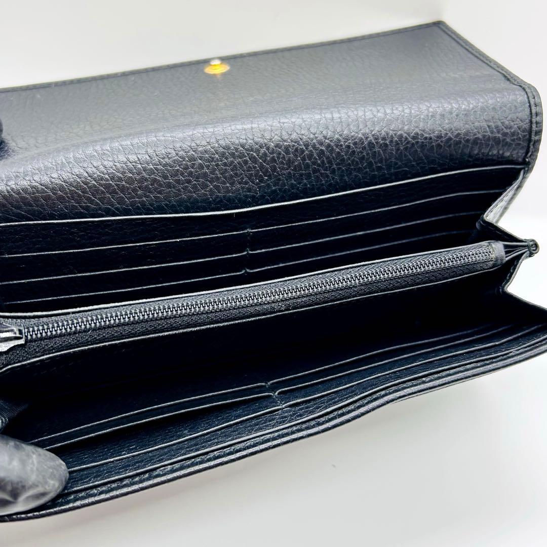 グッチ長財布GGマーモント　コンチネンタル　シボ革　レザー　ブラック黒