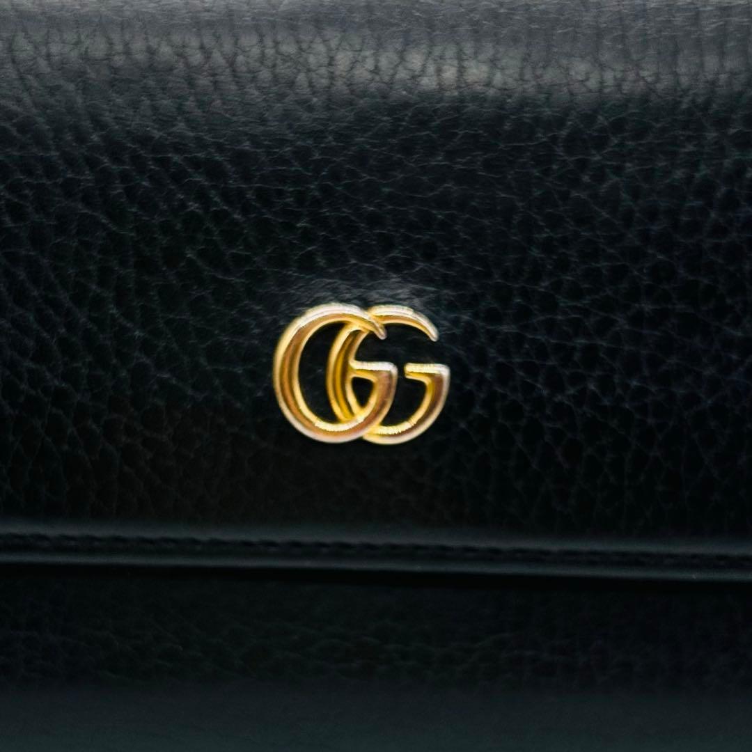 グッチ長財布GGマーモント　コンチネンタル　シボ革　レザー　ブラック黒