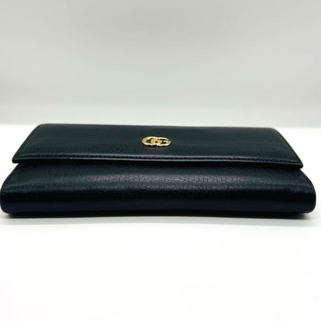グッチ長財布GGマーモント　コンチネンタル　シボ革　レザー　ブラック黒