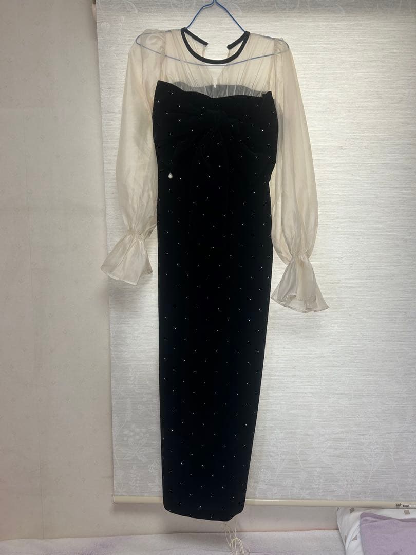 Chico オケージョンドレスドレス　配色シアーリボンベロアワンピース