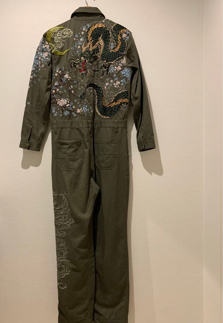 美品　NEVERMIND 和柄つなぎ　カーキ