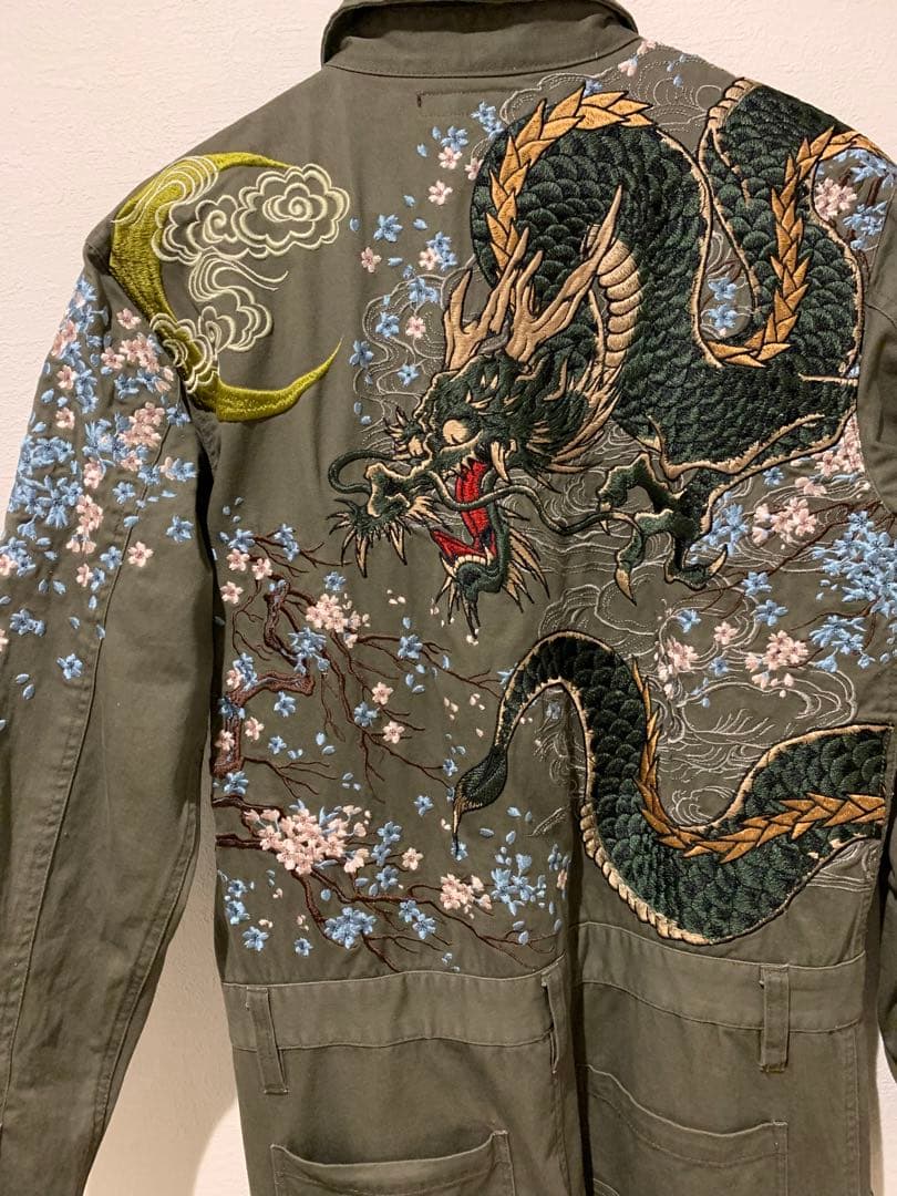 美品　NEVERMIND 和柄つなぎ　カーキ