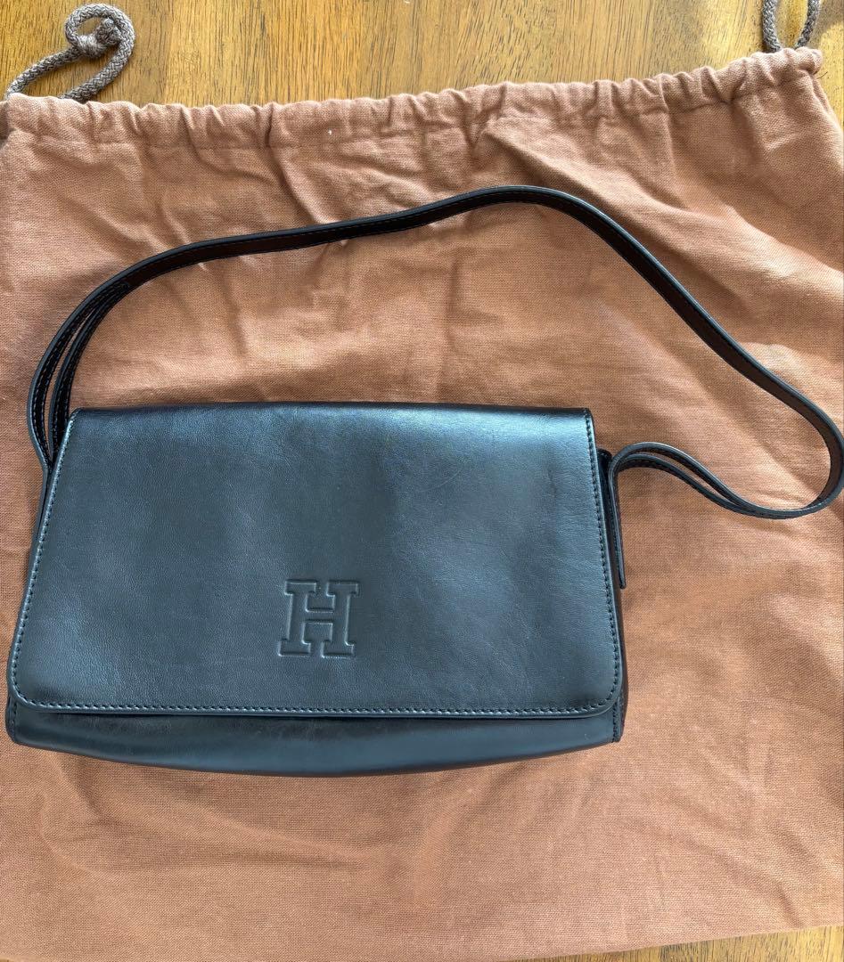 HIROFU ヒロフ 本革 レザー フォーマル ハンドバッグ 黒