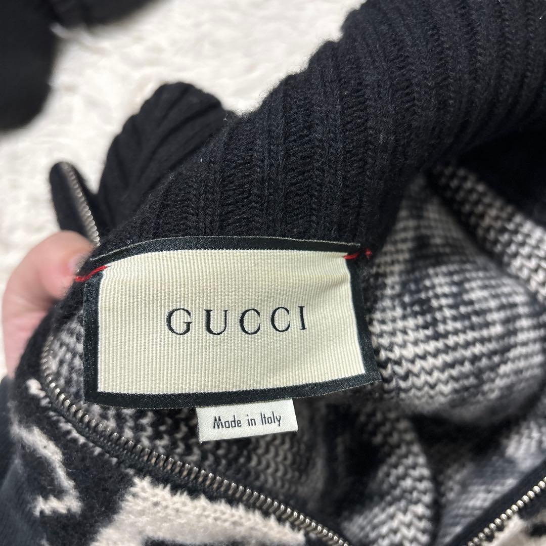 【正規品】GUCCI ロゴ 総柄 フルジップ ニット カーディガン M