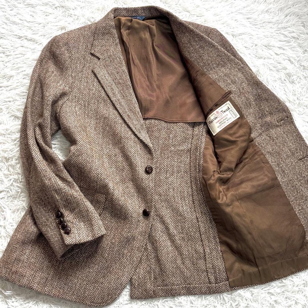 ✨美品✨ハリスツイード ヘリンボーン テーラードジャケット 胡桃ボタン ブラウン