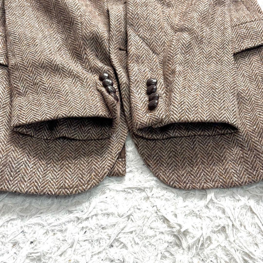 ✨美品✨ハリスツイード ヘリンボーン テーラードジャケット 胡桃ボタン ブラウン