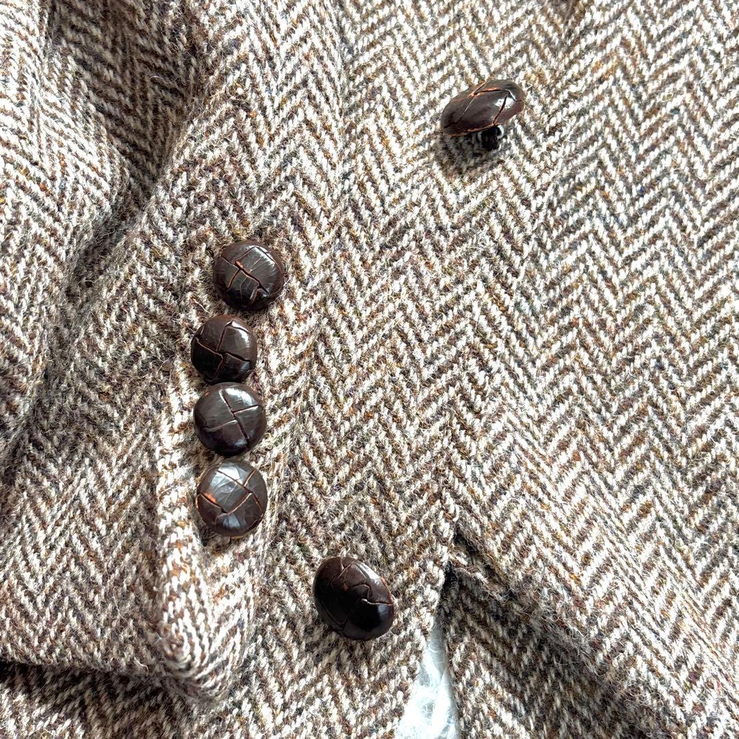 ✨美品✨ハリスツイード ヘリンボーン テーラードジャケット 胡桃ボタン ブラウン