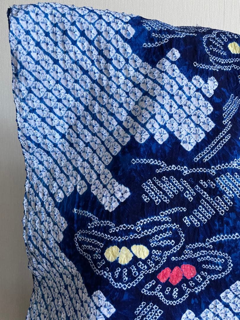 着物　絞り　浴衣布地　ブルー系　夏用ワンピース　浴衣　ハンドメイド　新品　1反