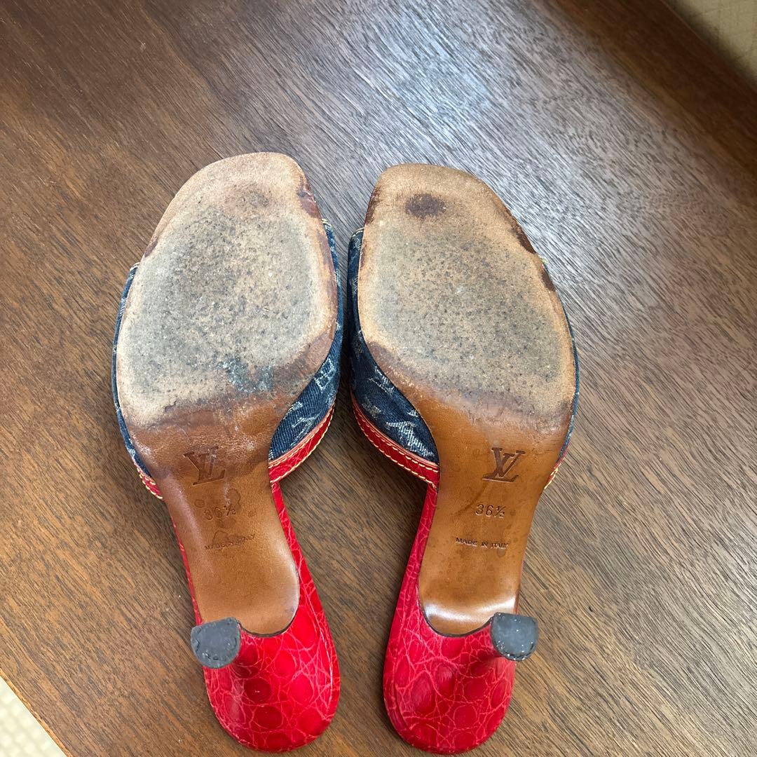 Louis Vuitton デニム レッド ミュール