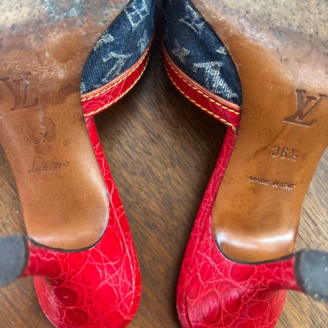 Louis Vuitton デニム レッド ミュール
