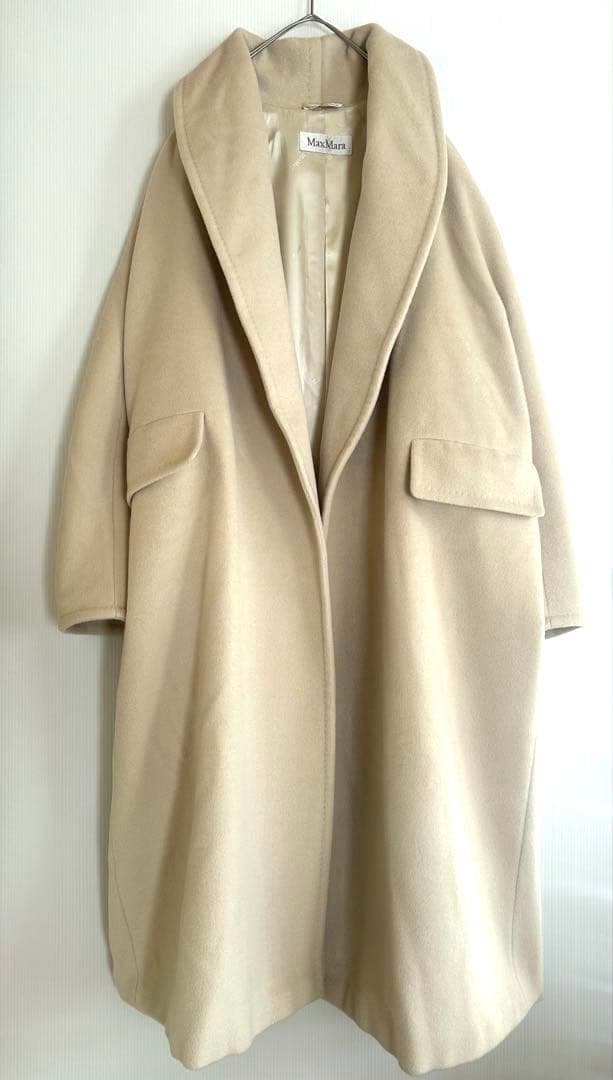 277美品マックスマーラ白タグ上質ウールカシミア上品ロングコートベージュ