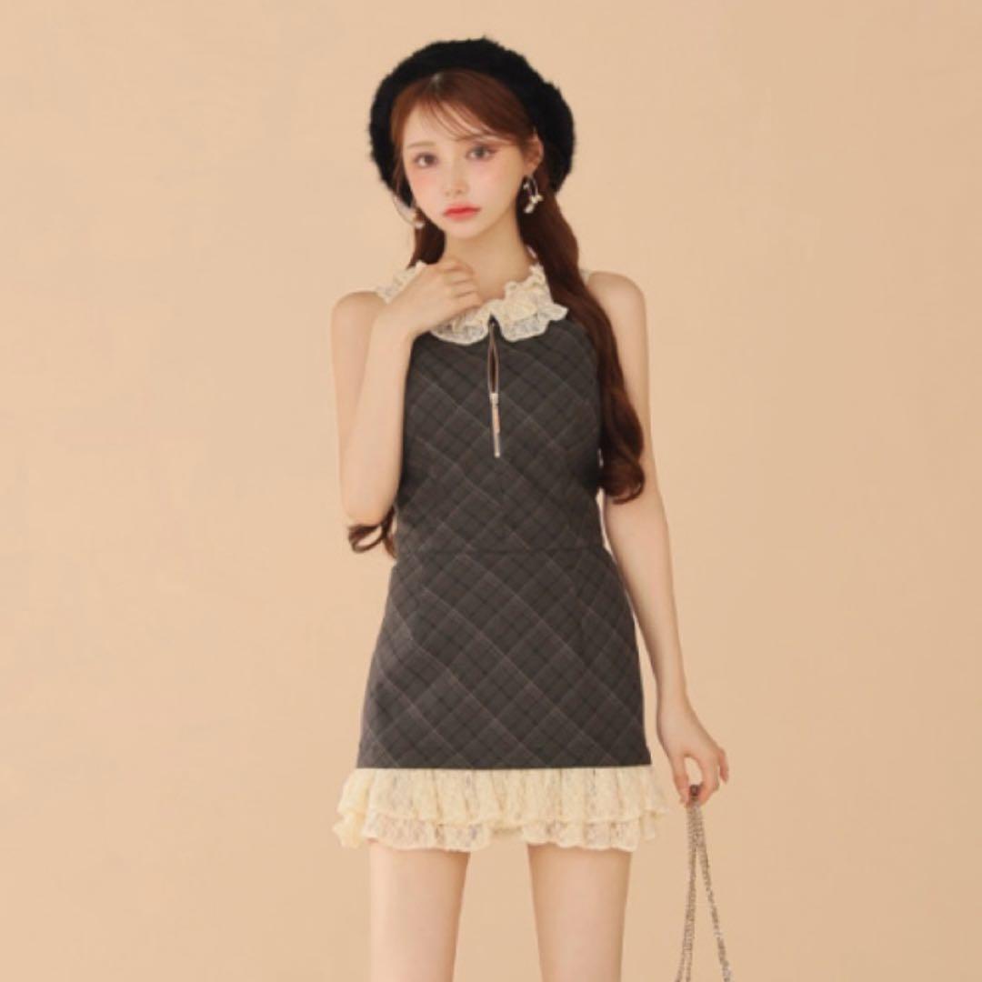 ROBE de FLEURSレースチェックセットアップミニキャバドレス