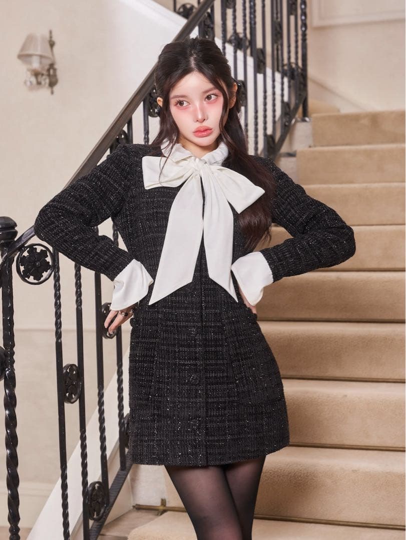 Darich クラシカルボウタイツイードミニワンピース ブラック FL