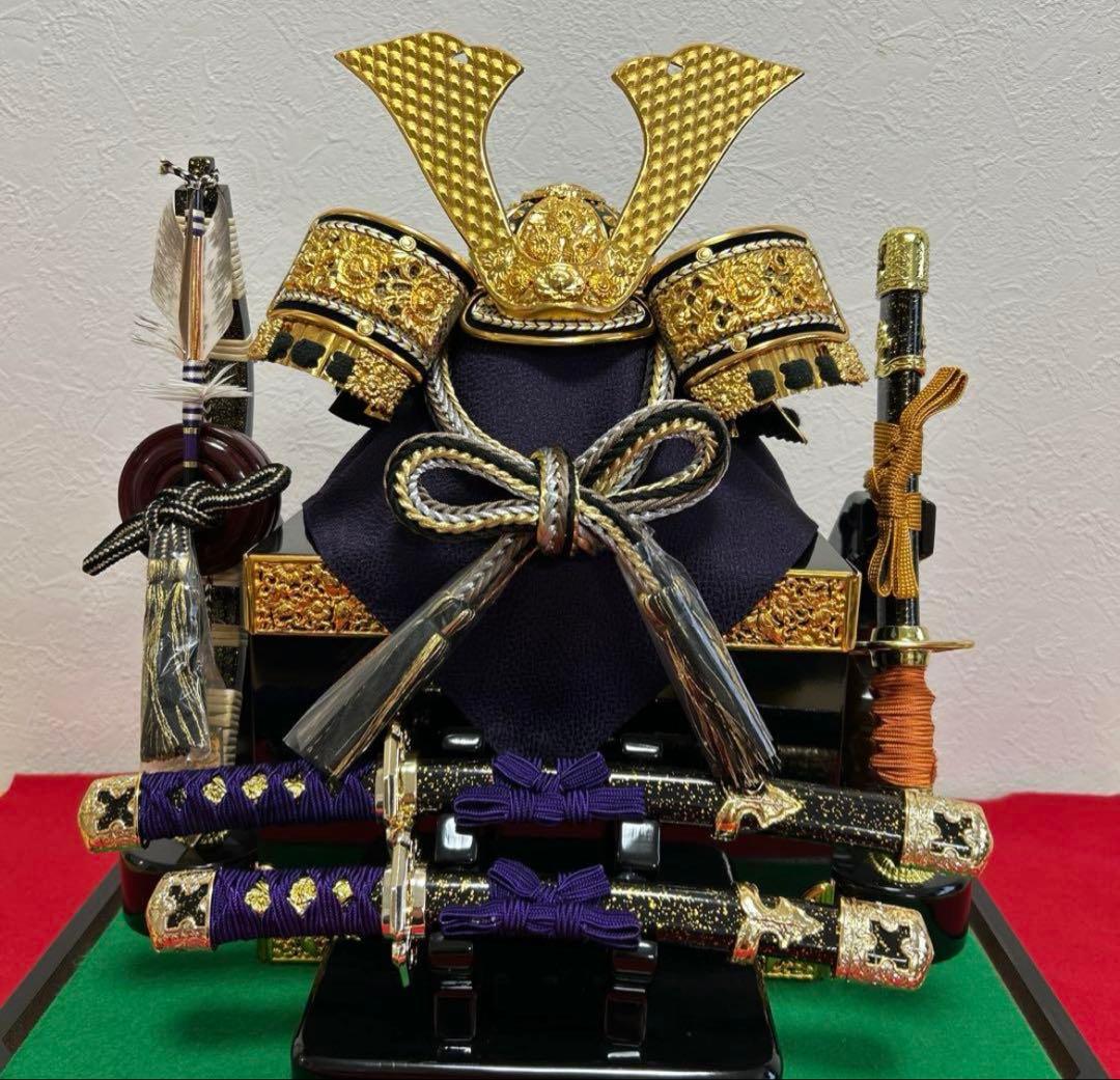超美品　五月人形　久月　ケース入り　刀　弓　兜　大将　オルゴール付き
