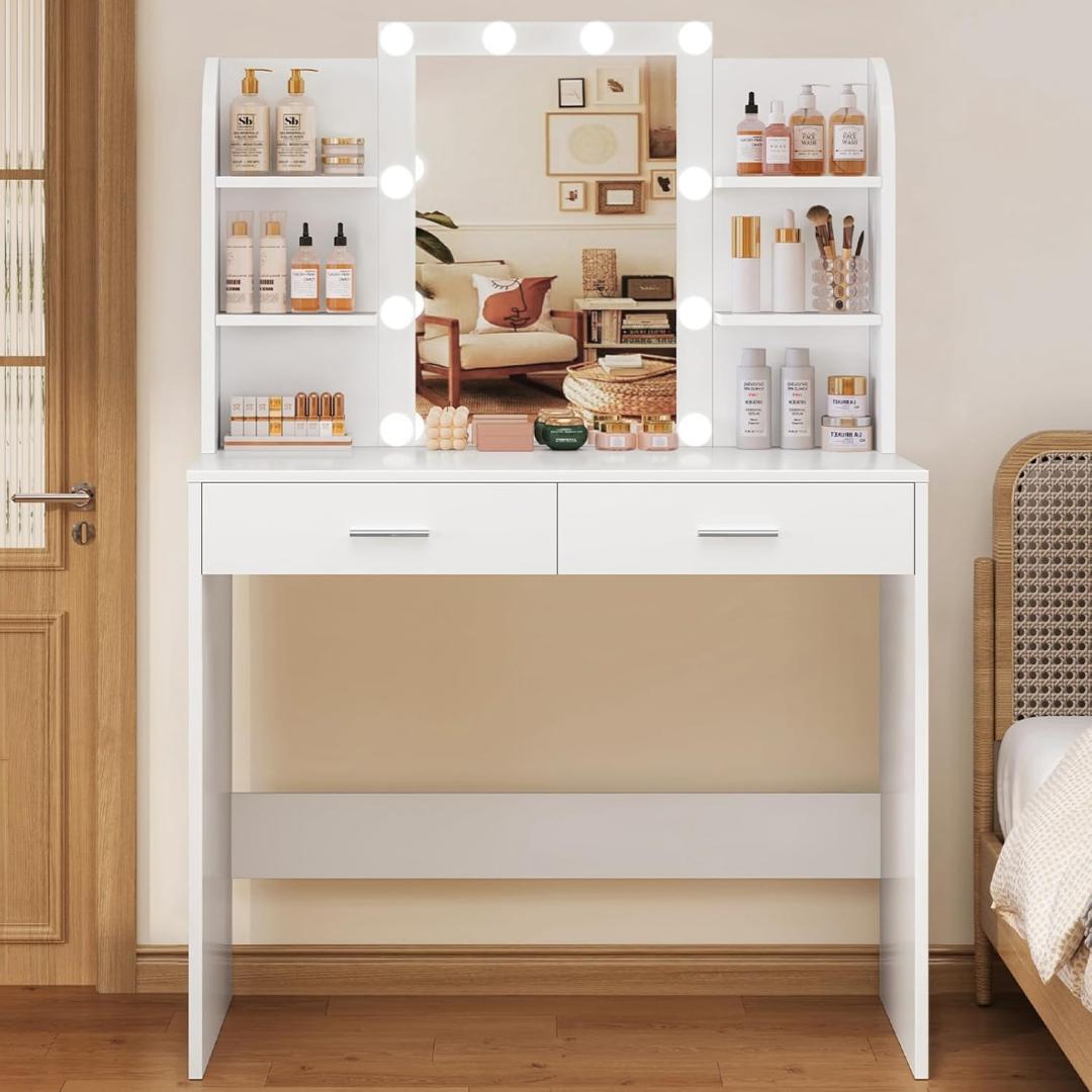 めろぴんく姫様用❣️おしゃれ❣️白 ミラー LEDライト10個付 鏡台