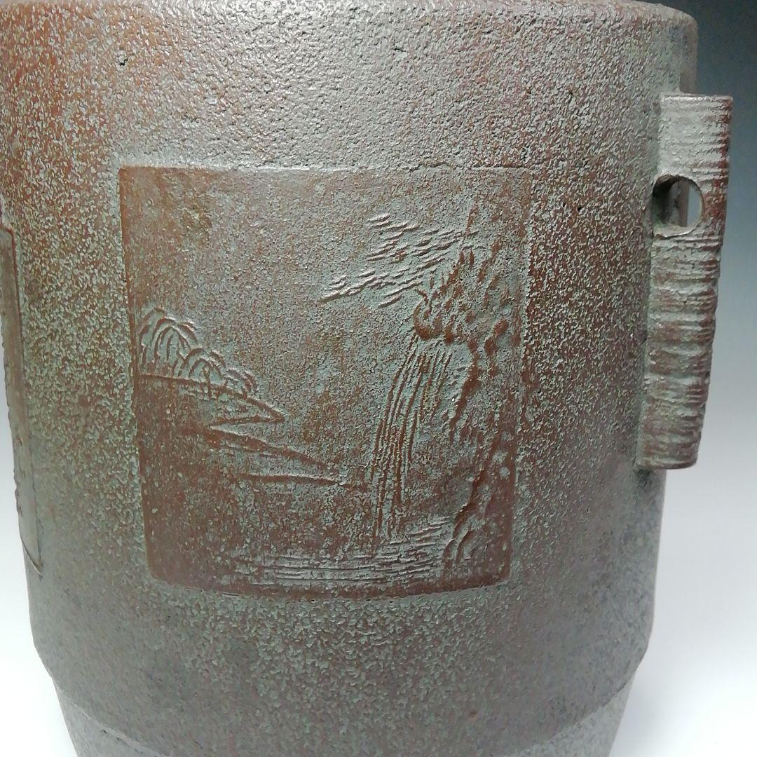 Ｓ４８４　茶釜　『色紙文　筒釜』『釜師　佐藤清光作』『鉄釜』　共箱　茶道具