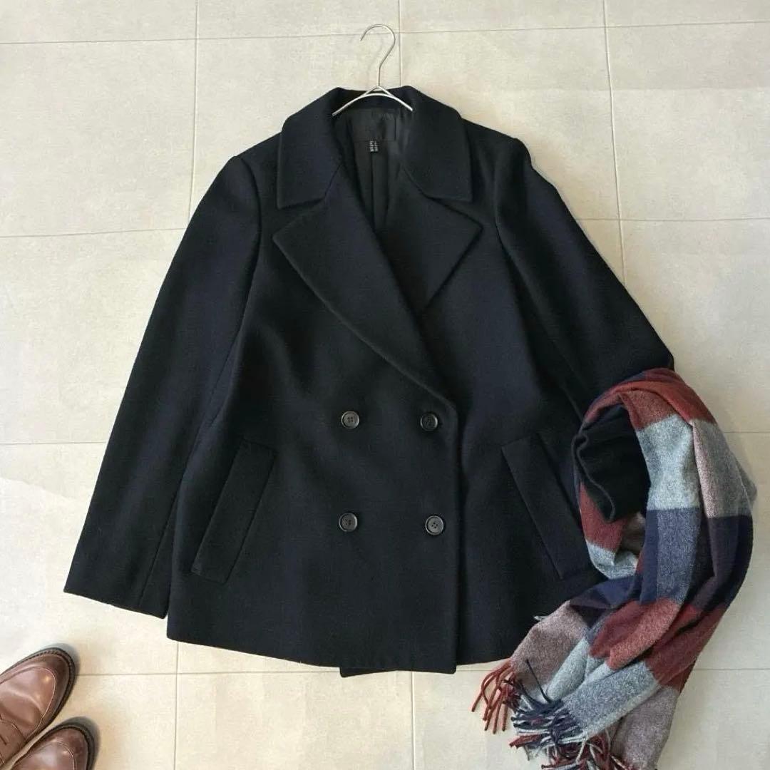 近年 美品 ICB♡ウールリバー Pコート ダブルボタン 大きいサイズ 13黒