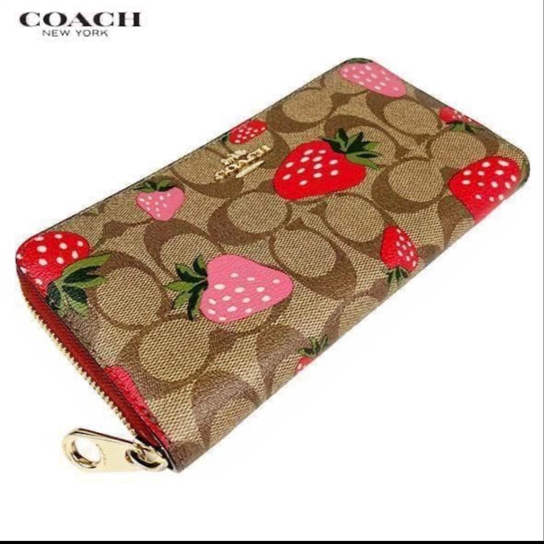 コーチ 長財布 COACH レザー シグネチャー ストロベリー 苺 プリント
