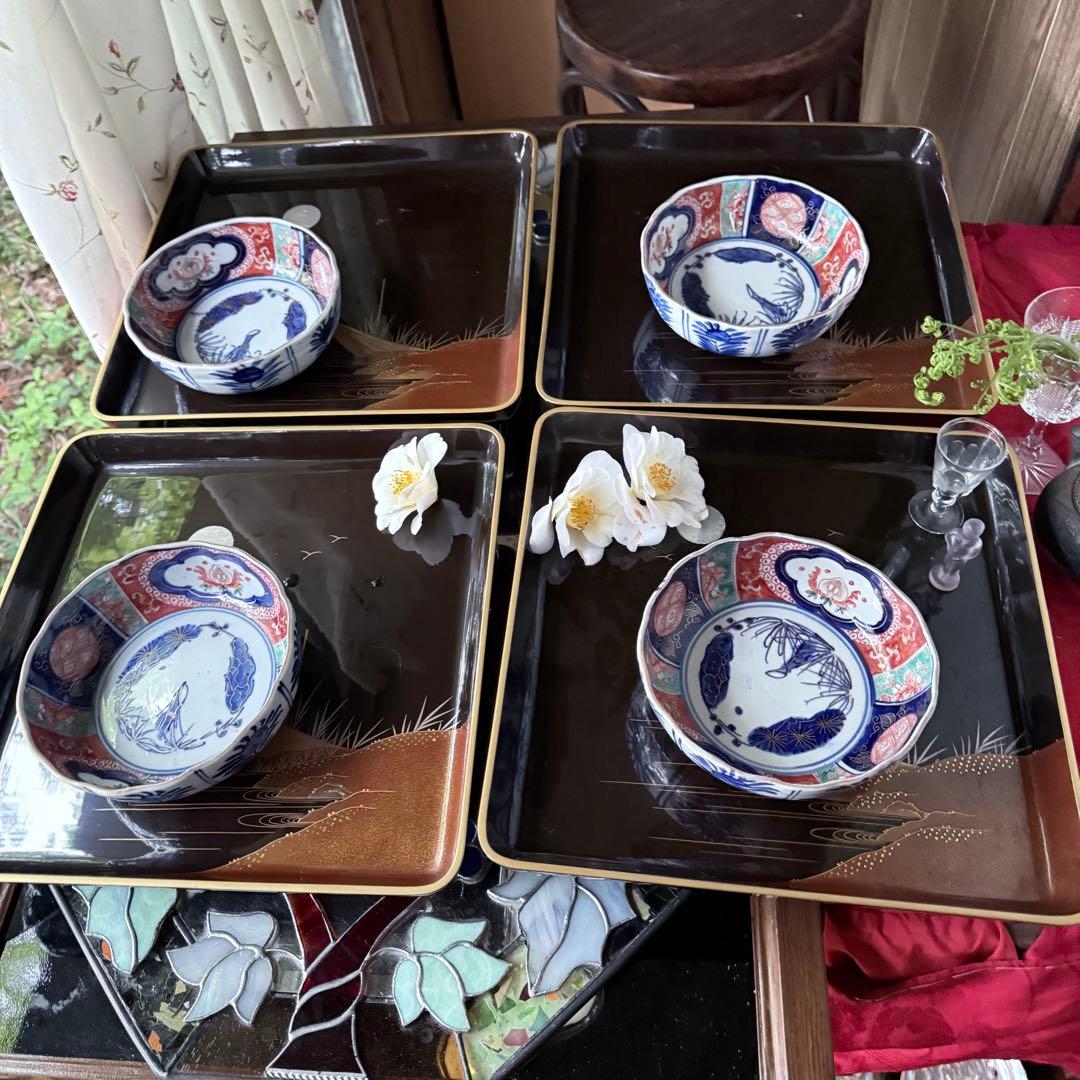 超限定無事終了‼️JAPAN時代蒔絵「源氏物語　須磨　明石」御膳5客