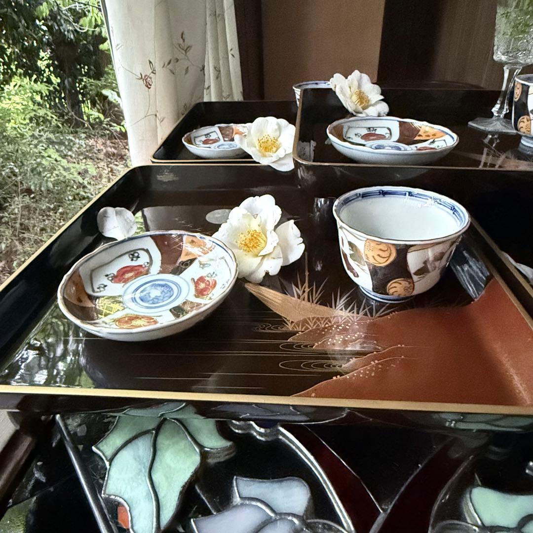 超限定無事終了‼️JAPAN時代蒔絵「源氏物語　須磨　明石」御膳5客