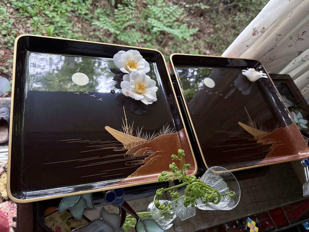 超限定無事終了‼️JAPAN時代蒔絵「源氏物語　須磨　明石」御膳5客