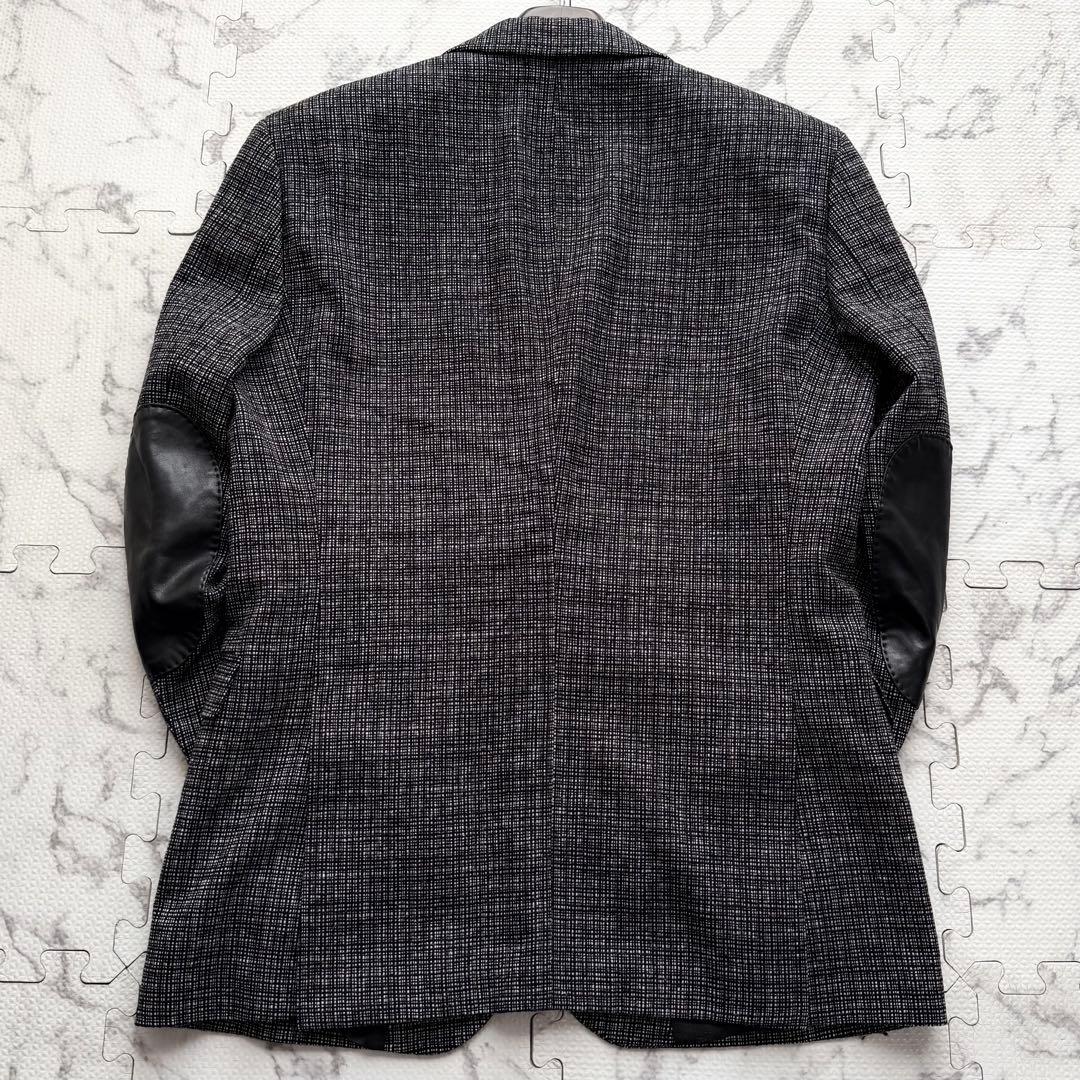 極美品✨ヒューゴボス テーラードジャケット エルボーパッチ 羊革 グレー系 50