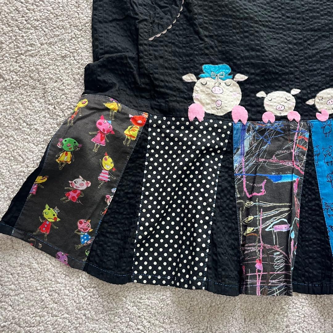 アルベロベロ オレボレブラ チュニック ワンピース ぶたさん ビーズ コットン黒