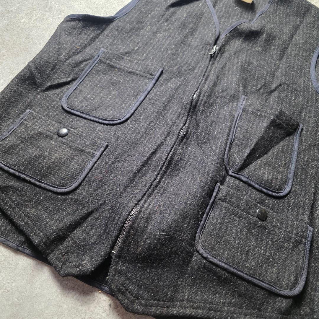 80sUSA製WOOLRICHウールリッチウールフルジップベストブラック黒短丈