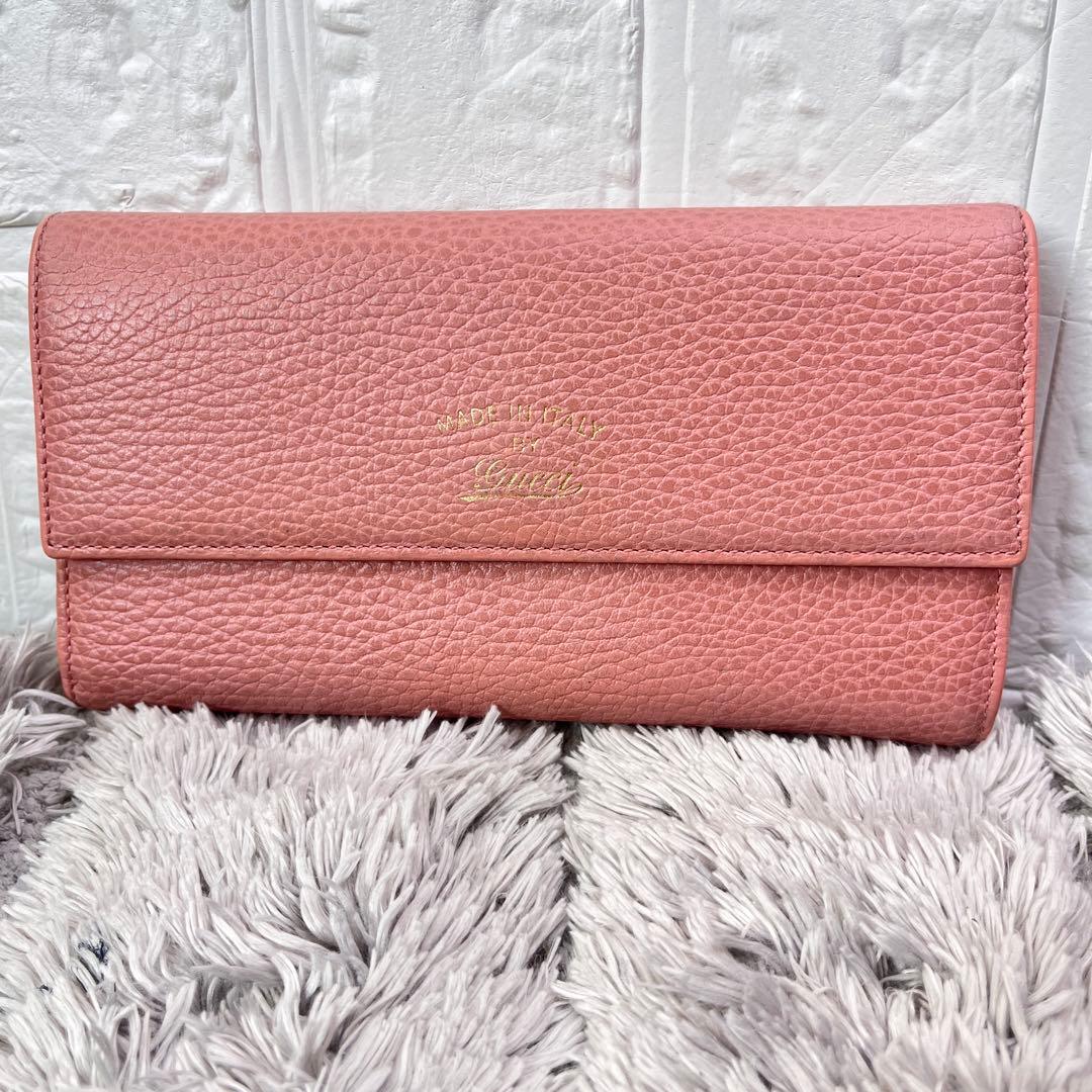 美品✨GUCCI スウィング　長財布　シボレザー　ピンクベージュ　レディース