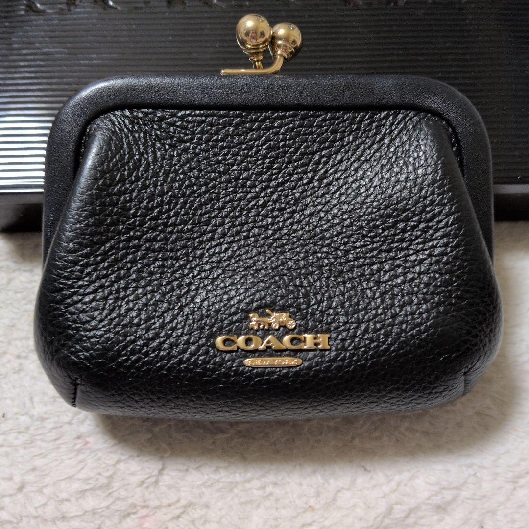 COACH ブラック レザー がま口ケース