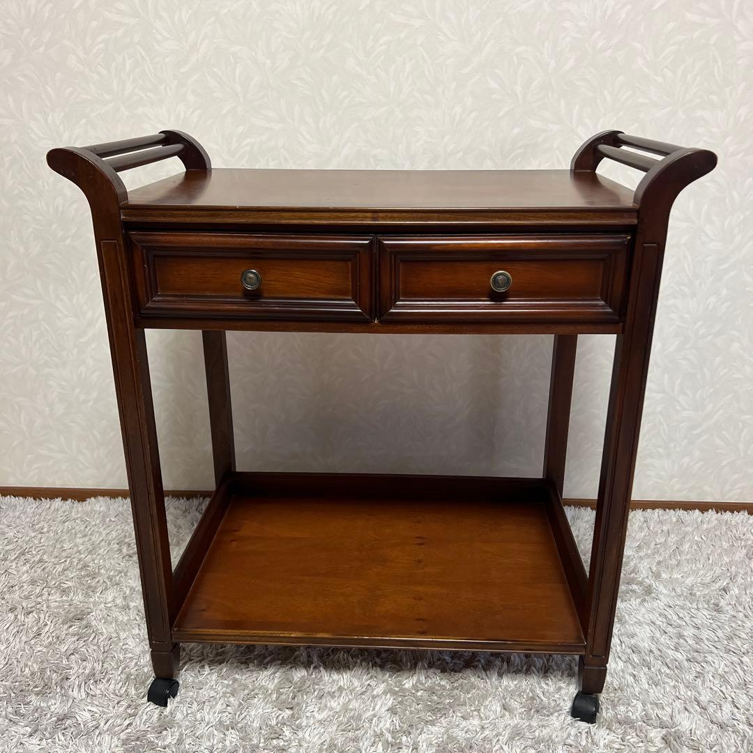 木製 アンティーク調 ワゴン キッチンワゴン　サイドワゴン キャスター レトロ