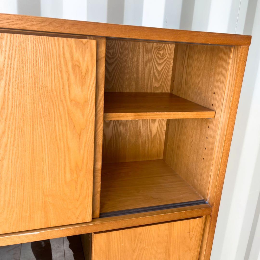 取付無料！フランフラン アコルド タモ材ブックシェルフ ブラックガラス戸付き本棚