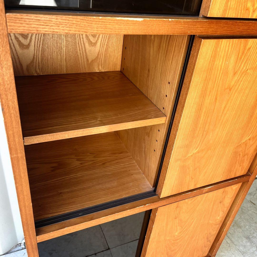 取付無料！フランフラン アコルド タモ材ブックシェルフ ブラックガラス戸付き本棚