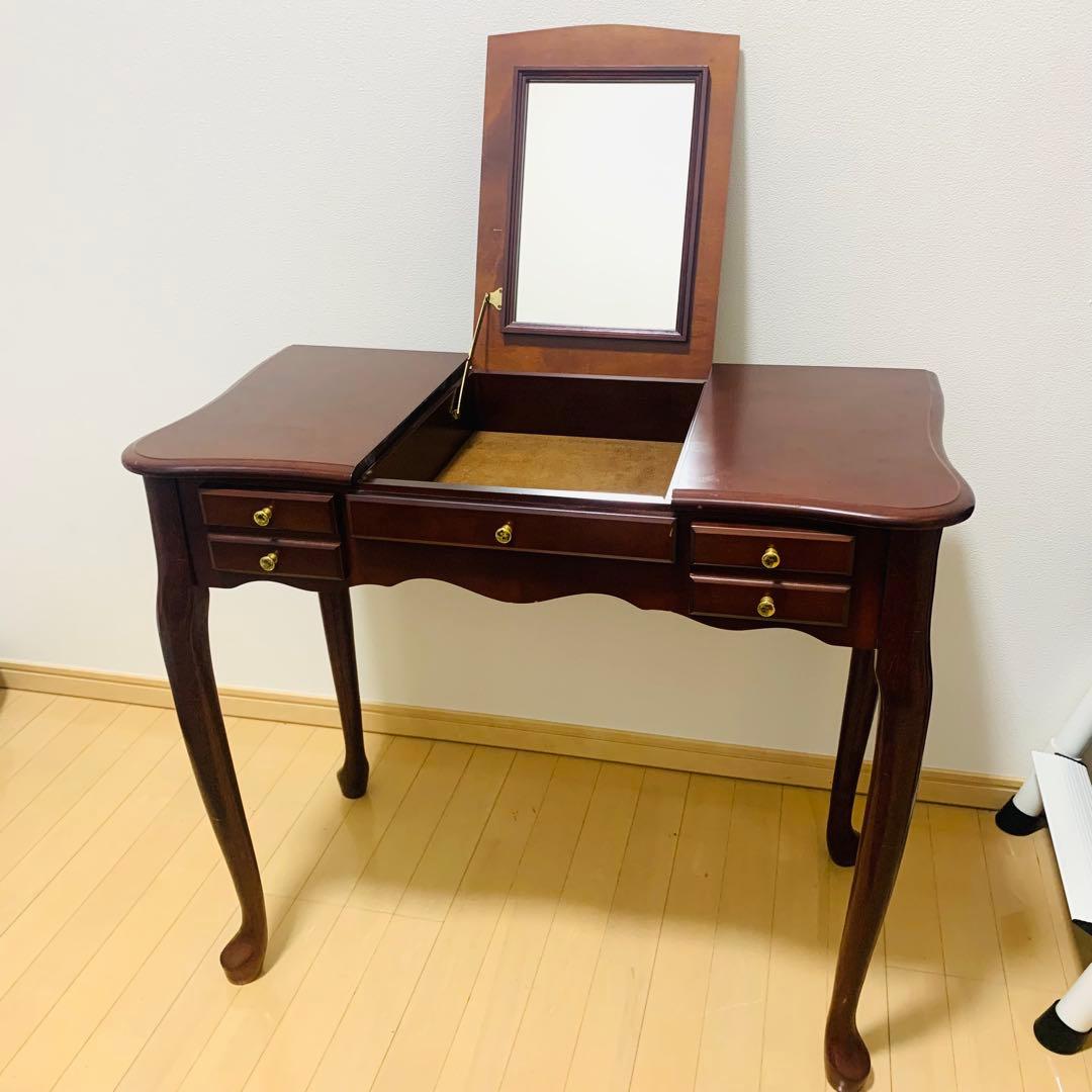 英国風 木製ドレッサー 鏡付　アンティーク 猫脚 デスク テーブル ブラウン