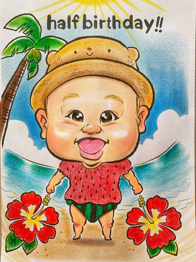 カワイイ似顔絵オーダー　文字無料　還暦