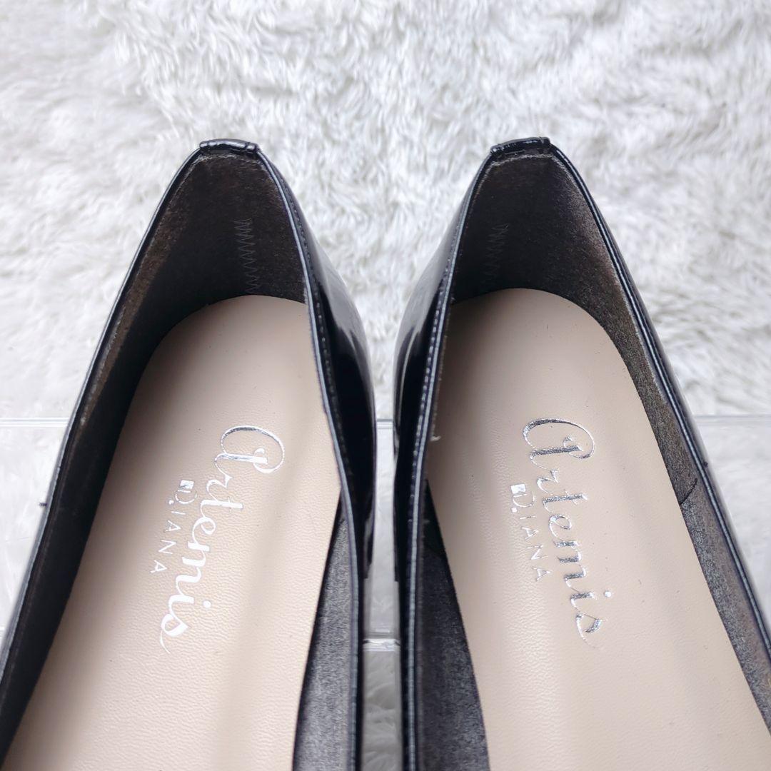 【美品】DIANA ダイアナ オペラシューズ エナメル ローファー 黒 リボン付