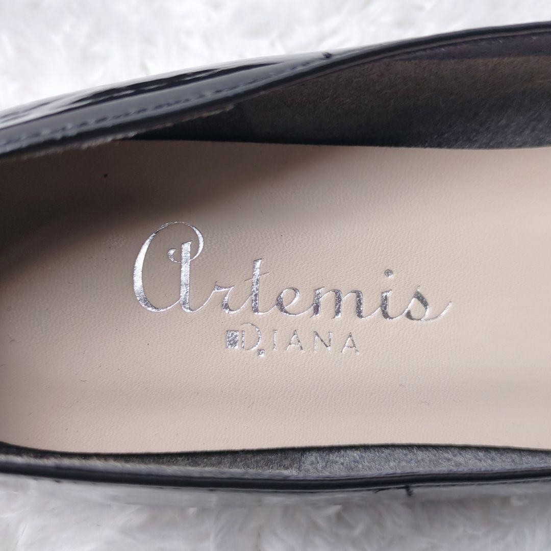 【美品】DIANA ダイアナ オペラシューズ エナメル ローファー 黒 リボン付