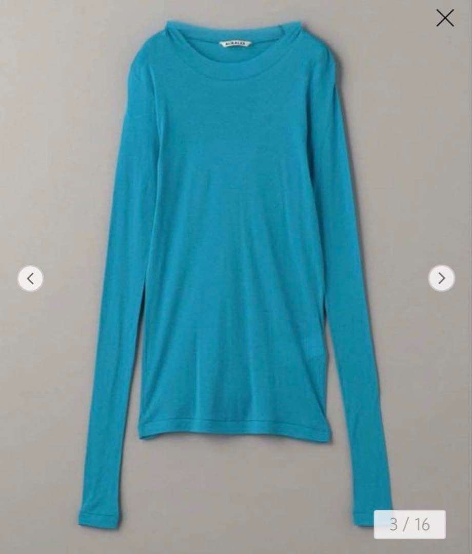 AURALEE シアーリブ ガーゼ ロングスリーブ カットソー　ターコイズ