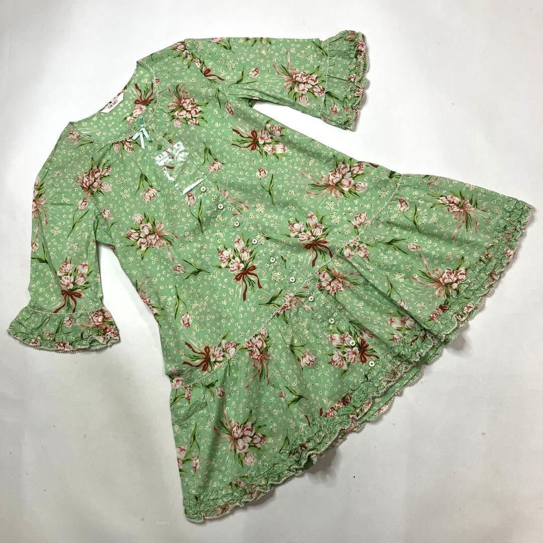 【美品】ピンクハウス ミントグリーン チューリップブーケ柄 チュニックブラウス