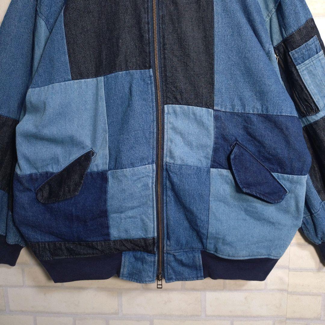 個性派古着★MA-1型 パッチワーク デニムジャケット インディゴ XL相当