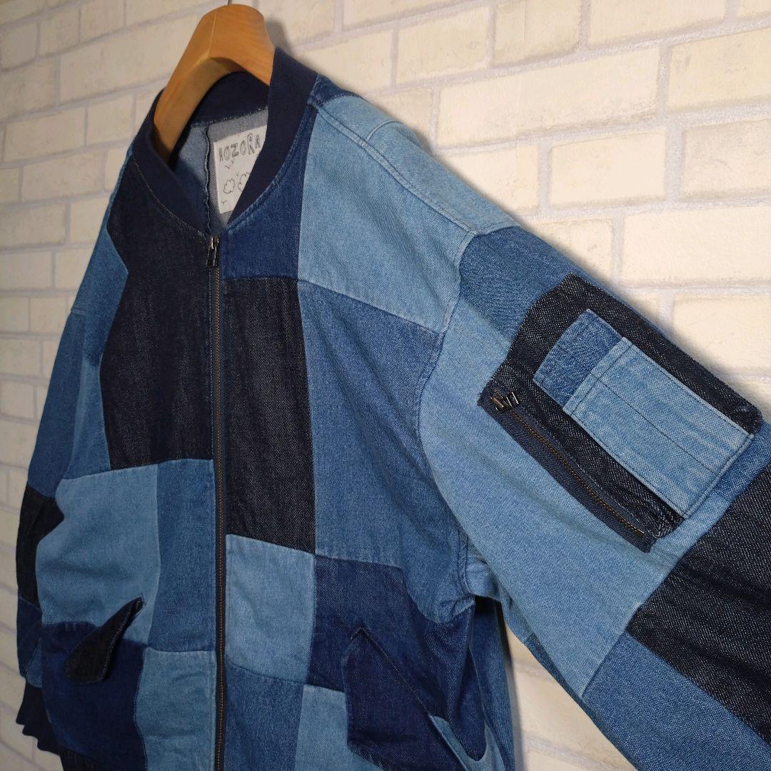 個性派古着★MA-1型 パッチワーク デニムジャケット インディゴ XL相当
