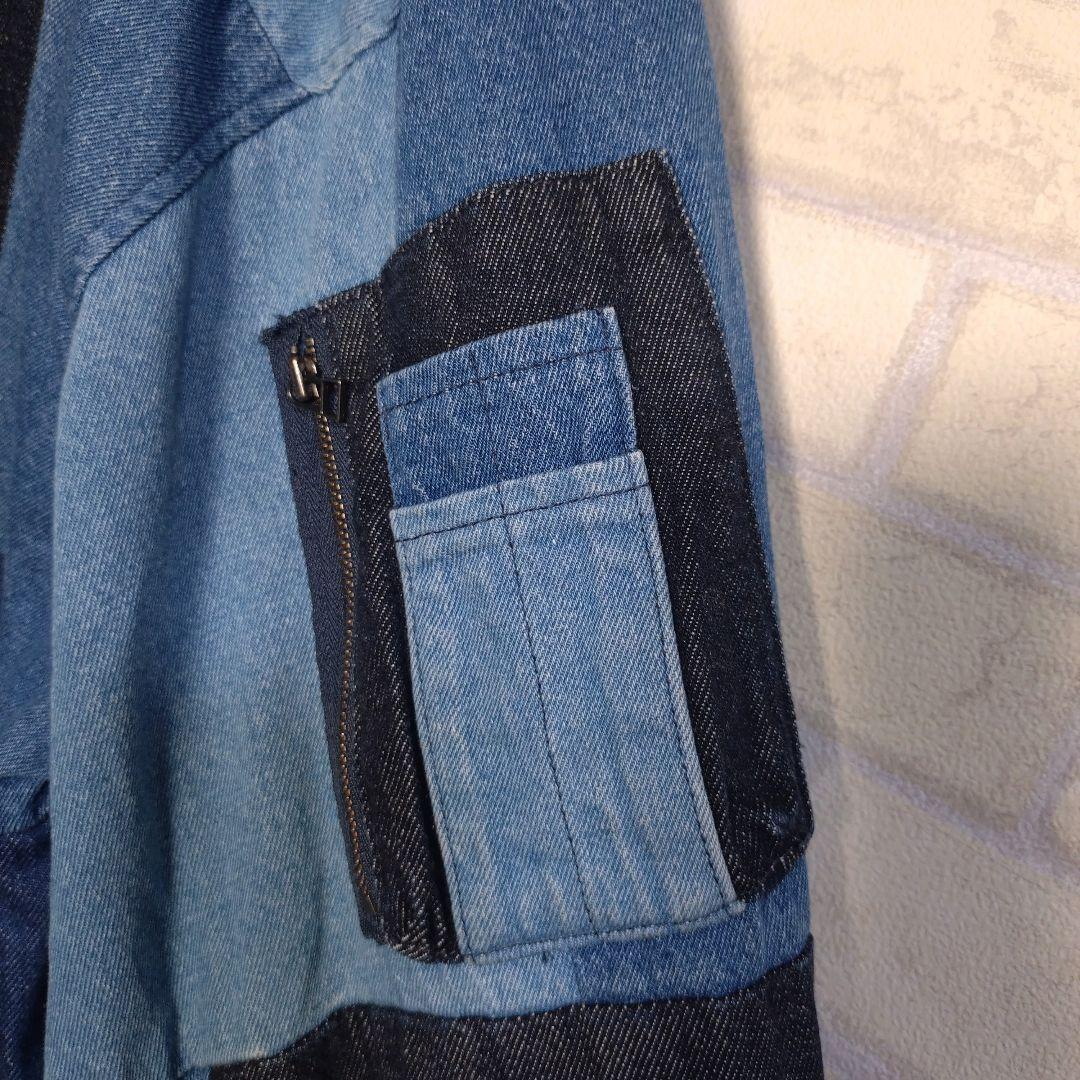 個性派古着★MA-1型 パッチワーク デニムジャケット インディゴ XL相当