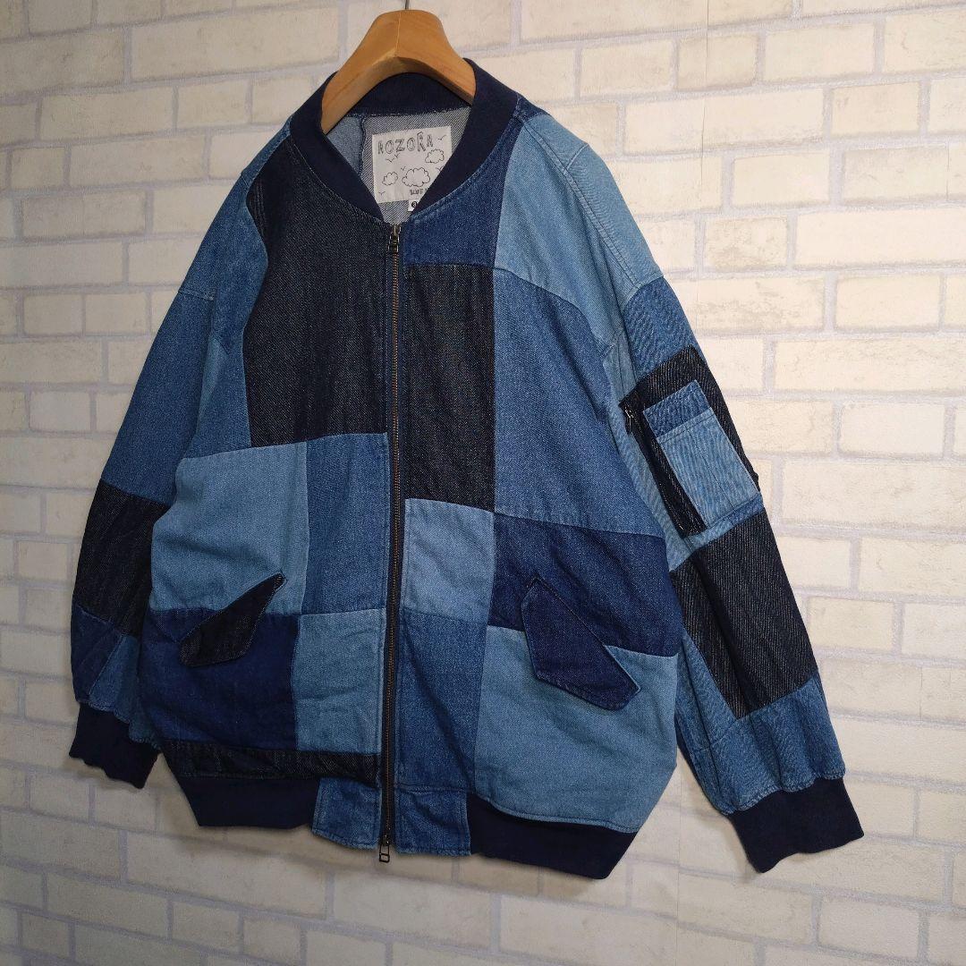 個性派古着★MA-1型 パッチワーク デニムジャケット インディゴ XL相当
