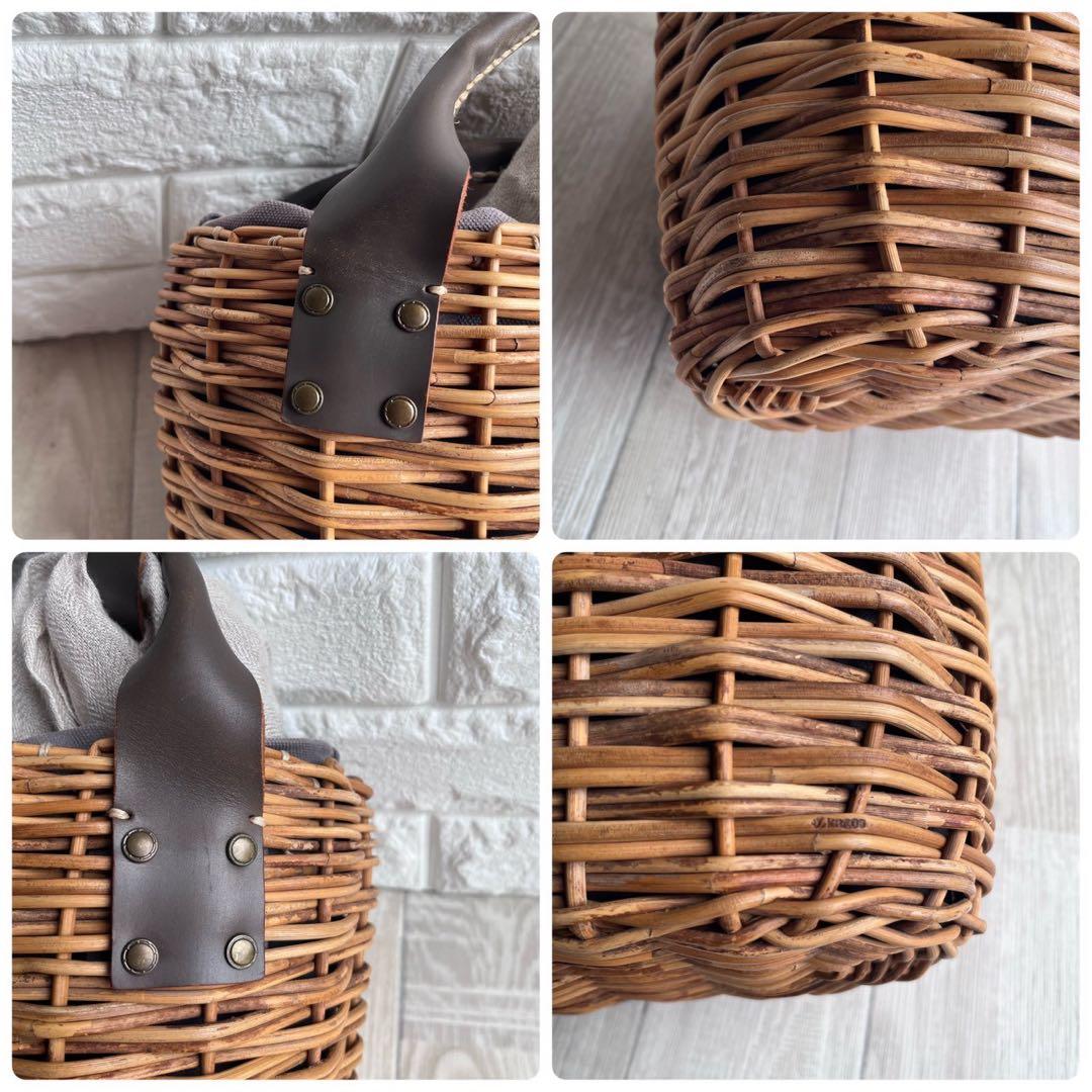 【美品】ebagos エバゴス カゴバッグ 本革×紅藤 被せ付